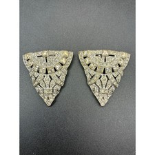 Vintage Pair Of Art Deco Geometric Rhinestone Dress Clips EXCELLENT picture