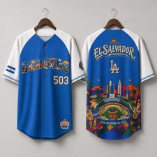 El Salvador Dodgers Baseball Jersey 503 Los Angeles Latino Fan Shirt Size S-5XL picture