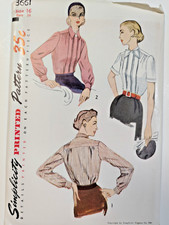 Simplicity 3661 Blouse Top Sewing Pattern Ladies 16 VTG 50s UC Bow Tucked Fitted picture
