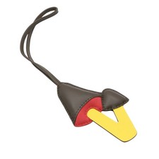 HERMES Mushroom Bag Charm Brown Yellow Red Lambskin Calfskin Leather H1080918 picture