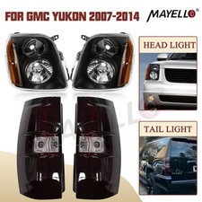 4PCS For 2007-2014 GMC Yukon XL1500 2500 Black Headlights+Smoked Red Tail Lights picture