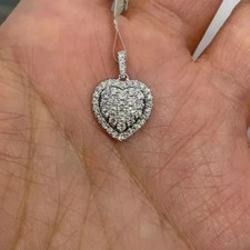 1. Ct Round Lab Created Diamond EF/VS Cluster Pendant &No Chain 14K White Gold 1 picture