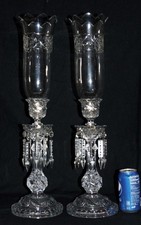 Pr Antique French  Baccarat Crystal Hurricane Mantle Lamps Candlesticks Russo picture