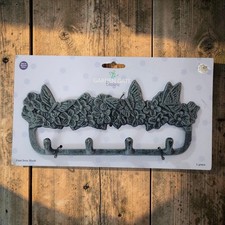 Vtg Cast Iron Butterflies & Flowers Wall Hanger Hooks Coat Rack Key 4 Hooks NOS picture