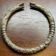 Ancient viking silver bracelet twin terminals of the dragon fafnir 38 gr  picture