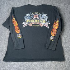 Vtg 2001 Fox Head Lounge Bike Week Biker Flame Sleeve Henley T-shirt Tee 2xl picture