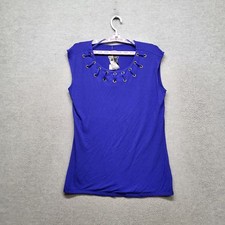 INC International Concepts Women Blouse L Goddess Blue Eyelet Grommet Round NWT picture