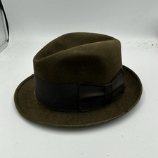 VINATGE Dobbs Fifth Avenue New York Wool Fedora Oliva Green XL 8 1/4 Joplin MO picture