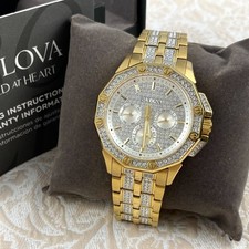 Bulova Octava Crystal Men's Quartz Watch Silver Gold Dial Stainless Steel 98C126 picture