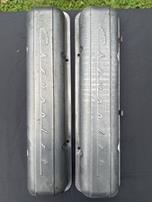 1955-1959 Chevy SBC 265 283 Staggered Bolt Valve Covers Chevrolet Script OEM picture