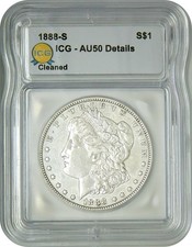 1888 S Morgan Silver Dollar $1 ICG AU50 About Uncirculated Detail Cleaned picture