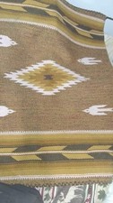 Vintage Handwoven Folk Art Bird Kilim Rug Mustard Brown Cream 50x29 picture