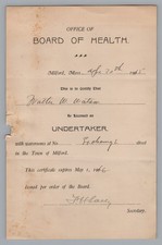 1902 Antique Undertaker License Milford MA Oddity Death Macabre Ephemera History picture