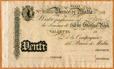 Malta, Banco Di Malta, 20 Lire, 18xx (ca 1886), P-S163, UNC Rare, Remainder picture