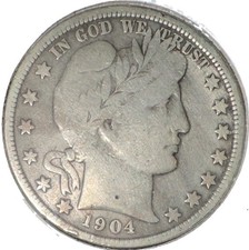 1904 Barber Half Dollar - 90% Silver - Very Fine Condition - Philadelphia Minted picture