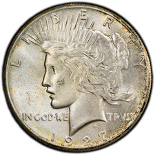1927-P PCGS MS62 Peace Dollar | Nice Subtle Edge Toning | 40th Anniversary Label picture