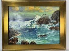 1930 Mabel Lange Signed California Coastal Seascape Original Oil Painting Framed picture