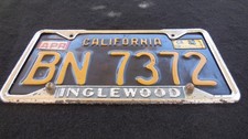 VINTAGE INGLEWOOD CALIFORNIA 1963 LICENSE PLATE AND FRAME picture