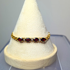 18k Yellow Gold Paperclip Chain Bracelet Oval Red Garnet 3.05ctw Box picture