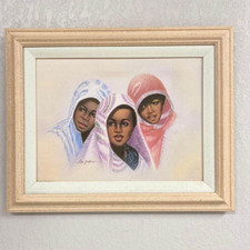 Vintage Original Ida Jackson Framed Three Girls Framed Art on Canvas 21x17 picture