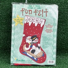 1999 Bucilla Fun Felt Christmas Stocking Kit Sleigh Ride Cut n Stick Kwik Kraft picture