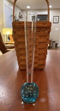 Vtg Mid Century Controlled Bubble Glass Bud Vase Clear Aqua Blue Base Solifleur  picture