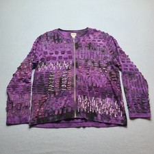 Chico's Full Zip Jacket Womens Size 2 Purple Excellent Tie Dye Ribbon Textured picture
