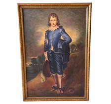 Vintage Oil Painting The Blue Boy After Gainsborough, Hand-Painted 1941, 33x23'' picture