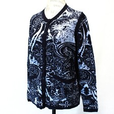 Basler Women's Designer Wool Viscose Blue Pockets Cardigan Sweater Size 44 Large picture