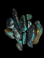 Stabilized Hubei turquoise. Poly Chrome spiderwebs One Pound MOREL LIKE RIBBONS picture