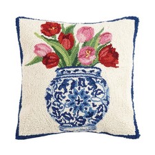 Peking Handicraft 30SER515AC16SQ Chinoiserie Vase Tulips Hook Pillow, 100% picture