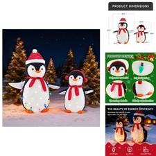 DUMOS 2-Piece Lighted Penguin Family Outdoor Christmas Decoration, Pop Up picture