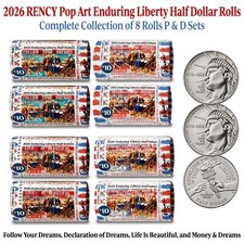 2026 Enduring Liberty Half Dollar COMPLETE P&D 4 Roll Set by RENCY-8 Rolls Total picture