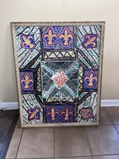 Abstract Mixed Media Framed 3D Painting Art Fleur De Lis Artisan Unknown 31”x38” picture