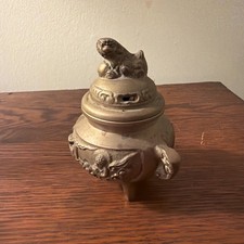 Vintage Chinese Brass Censer Incense Burner Foo Dog picture