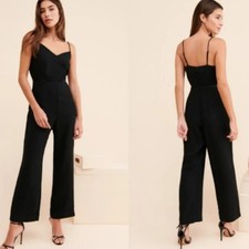 NWT Maeve Anthropologie Magdalena Spaghetti Strap V-Neck Wide Leg Jumpsuit Black picture
