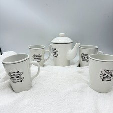 Vintage Tim Hortons Steelite England Teapot 4 Mugs 25th Anniversary Set picture
