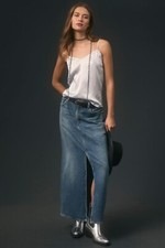 Agolde Leif Denim Maxi Skirt Anthropologie Slit Low Slung Jean Size 26 NEW picture