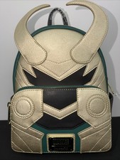 Loungefly Marvel Loki Metallic Cosplay Mini Backpack Gold Horns NWT picture