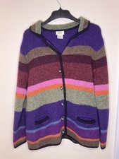 Talbots Women’s Plus 1X 100% Wool Knit Striped Button Cardigan w/ Pockets picture