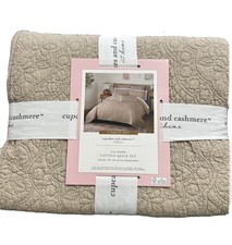 Cupcakes and Cashmere 3 Piece Tan Cotton Full/Queen Quilt Set 88”x92” picture