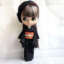 Blythe Kimono Kimono Remake Retro Modern Kimono Set-Pongee Dark Blue picture