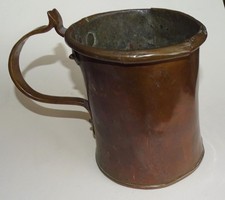 Antique 19th-century copper tavern mug? riveted side handle (primitive looking) picture