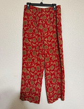 Anywear by Josie Natori Women’s Wide Leg Floral Pants Red/Beige Size M picture