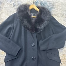 Vintage 50s 60s Women’s Black Wool Coat Fur Collar Union Made Small MCM picture