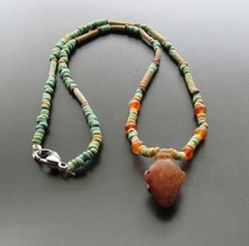 NILE  Ancient Egyptian Heart Amulet Mummy Bead Necklace ca 600 BC picture