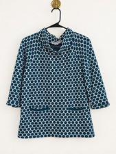 Boden 60s Mod Polka Dot Teal Pink Cowl Neck Tunic Top Pockets 3/4 Sleeve 16 L XL picture