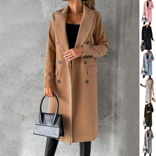 Double Breasted Lapel Coat Winter Fashion Solid Slim Long Jacket Long Sleeve Top picture