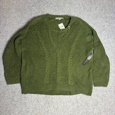 Absolutely Famous Cable Knit Sweater Womens 3X Olive NWT Crew Neck Relaxed Fit picture