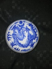 Qinglong Dynasty  Antique Chinese Blue And White Porcelain Circular  Ink Well picture